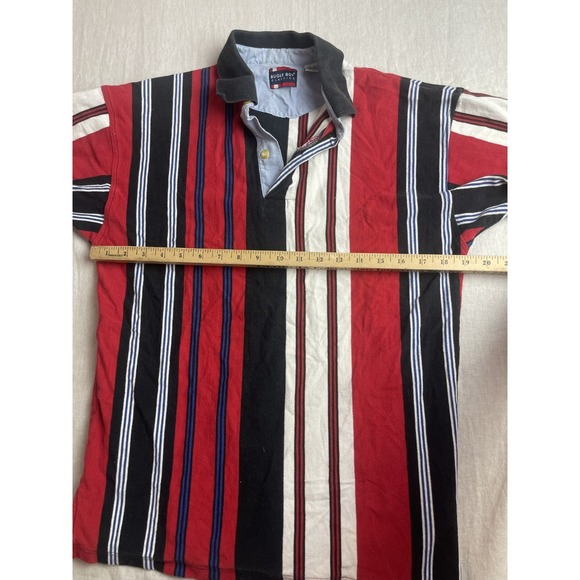 Vintage 90s Bugle Boy Polo Shirt Red Black Mens M Striped Retro Grunge Skater - Picture 4 of 5